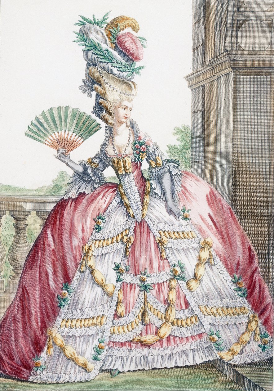 Grand Robe a La Francais, Voysard gravírozása, lemez a „Galeries des Modes et Costumes Francais”-ból, 1778-87 körül alkotó: Claude Louis Desrais