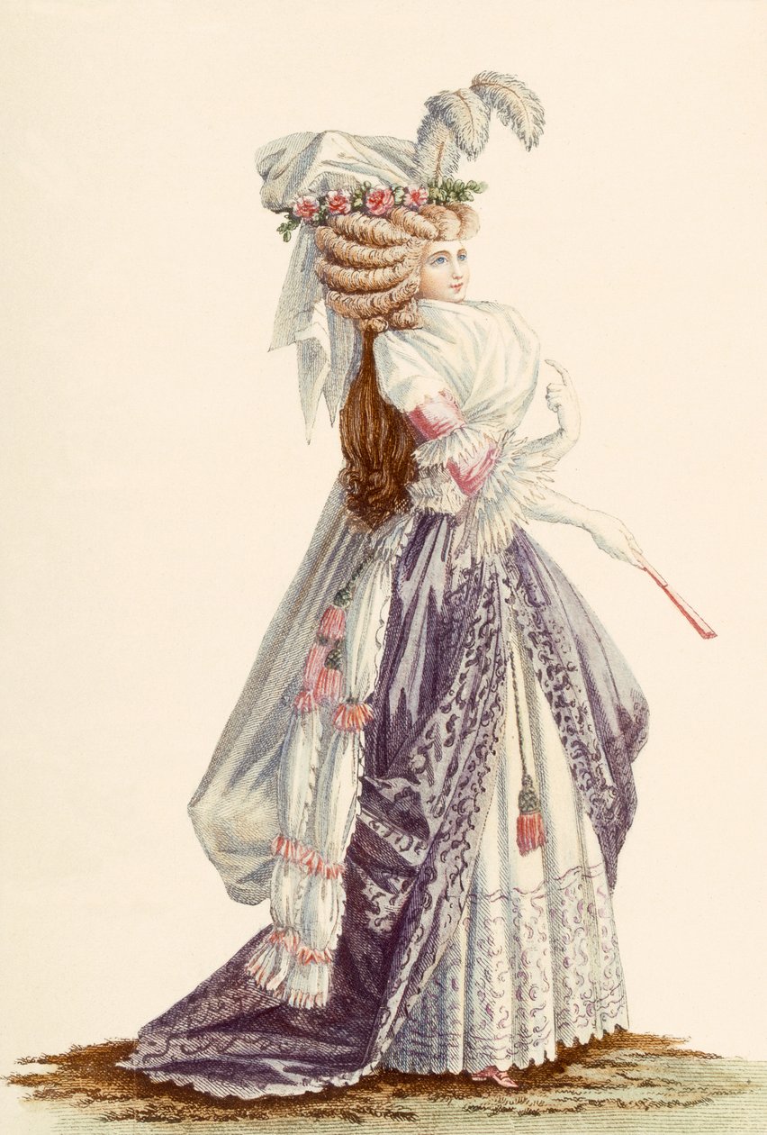 „a la Grecque” női köntös, a „Galeries des Modes et Costumes Francais”-ból, 1778-87 alkotó: Claude Louis Desrais