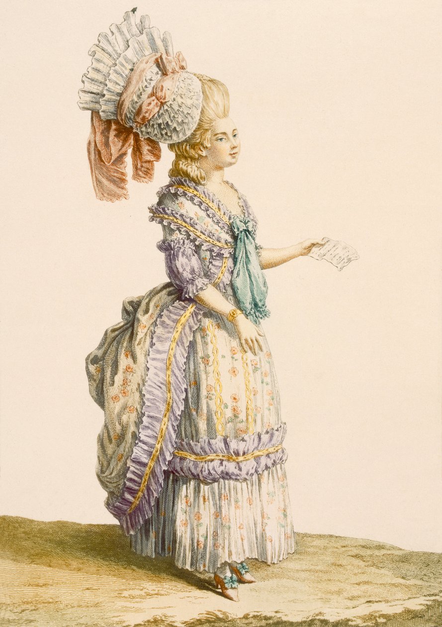 Polanaise neglizsé, Le Roy metszete, a "Galeries des Modes et Costumes Francais"-ból, 1778-87 körül. alkotó: Claude Louis Desrais