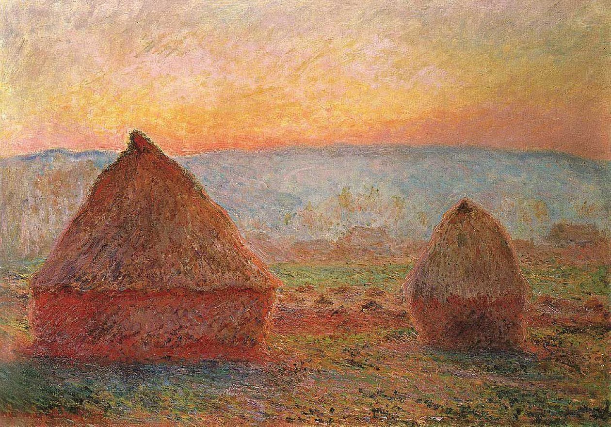 Les Meules Givernyben, lenyugvó nap alkotó: Claude Monet