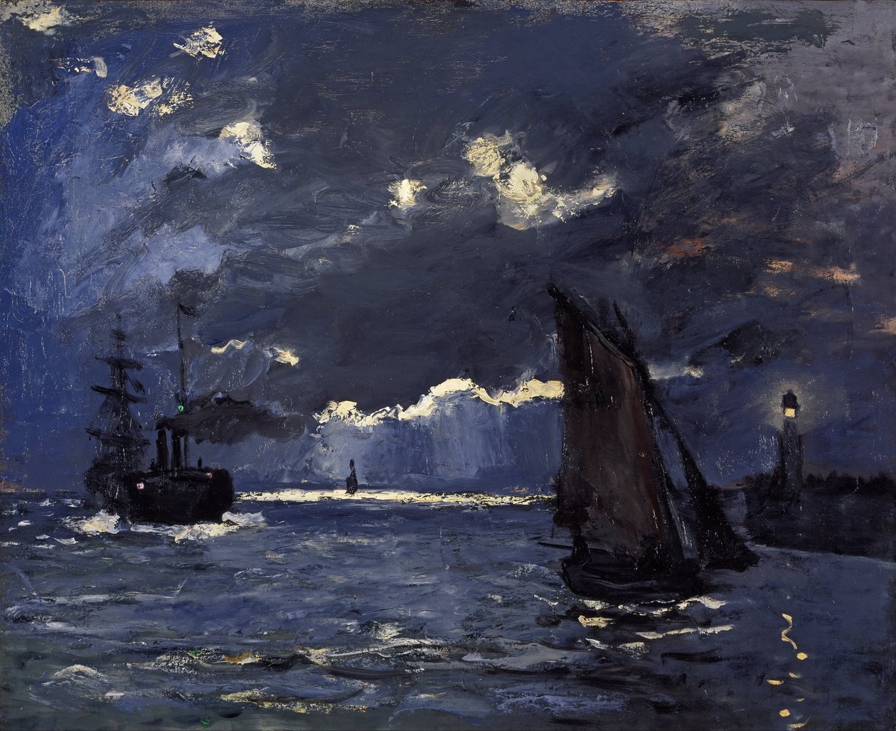 Tengerkép, szállítás holdfényben alkotó: Claude Monet