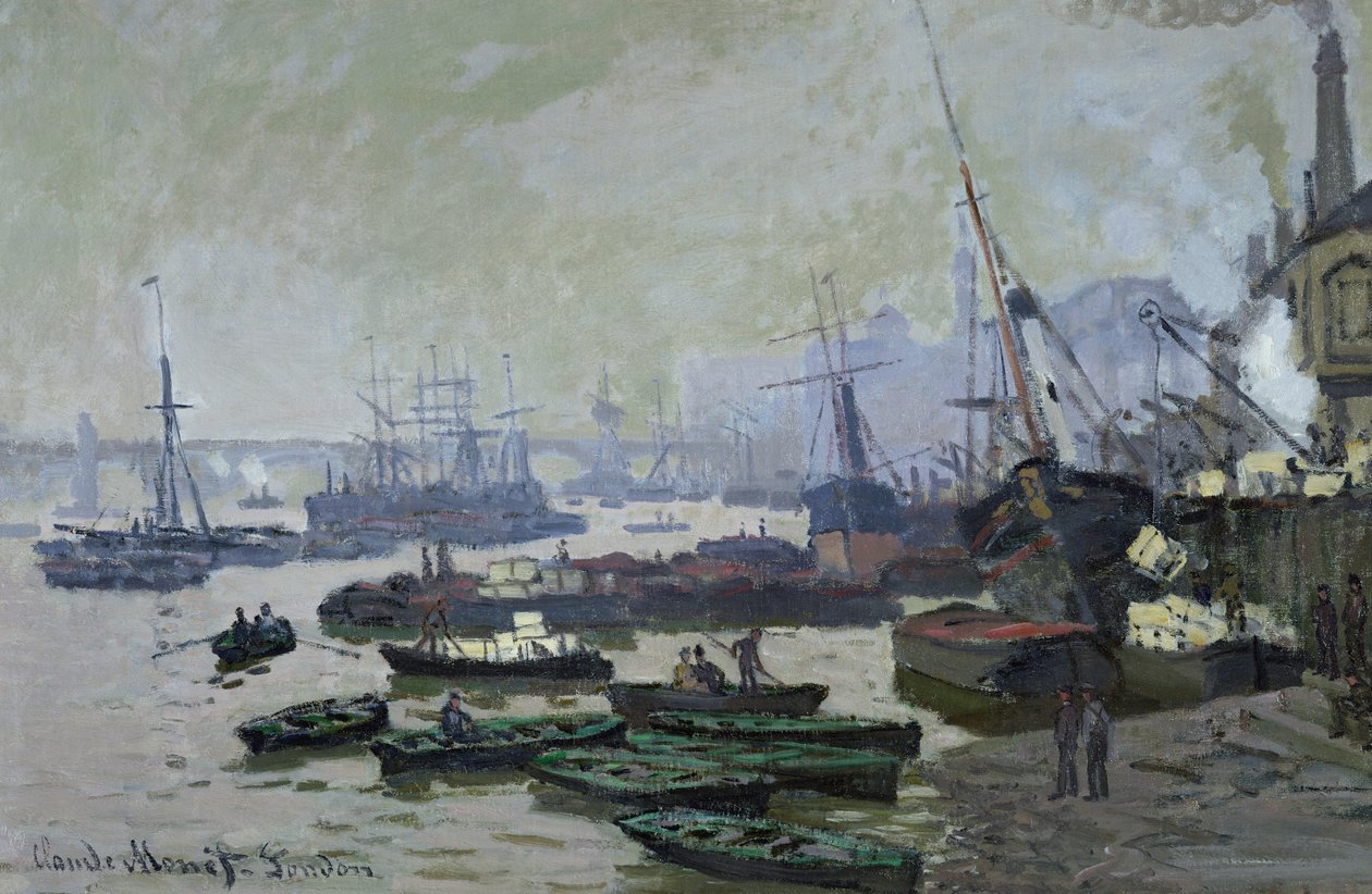 Hajók a londoni medencében, 1871 alkotó: Claude Monet