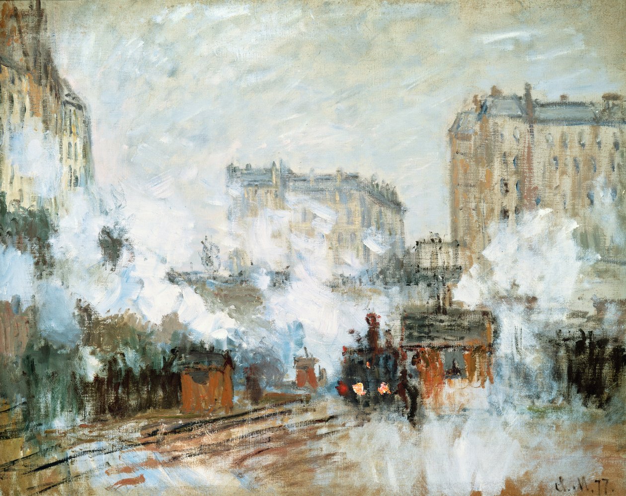 A Gare Saint-Lazare külső tere, vonat érkezése, 1877 alkotó: Claude Monet