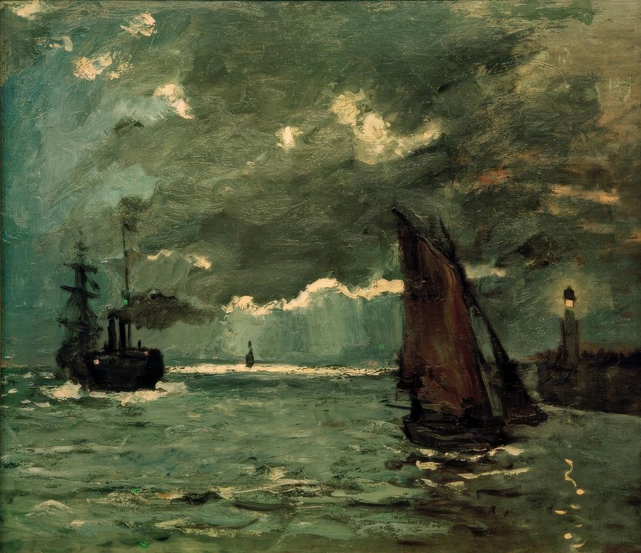 Tengeri tájkép, hajók a holdfényben alkotó: Claude Monet