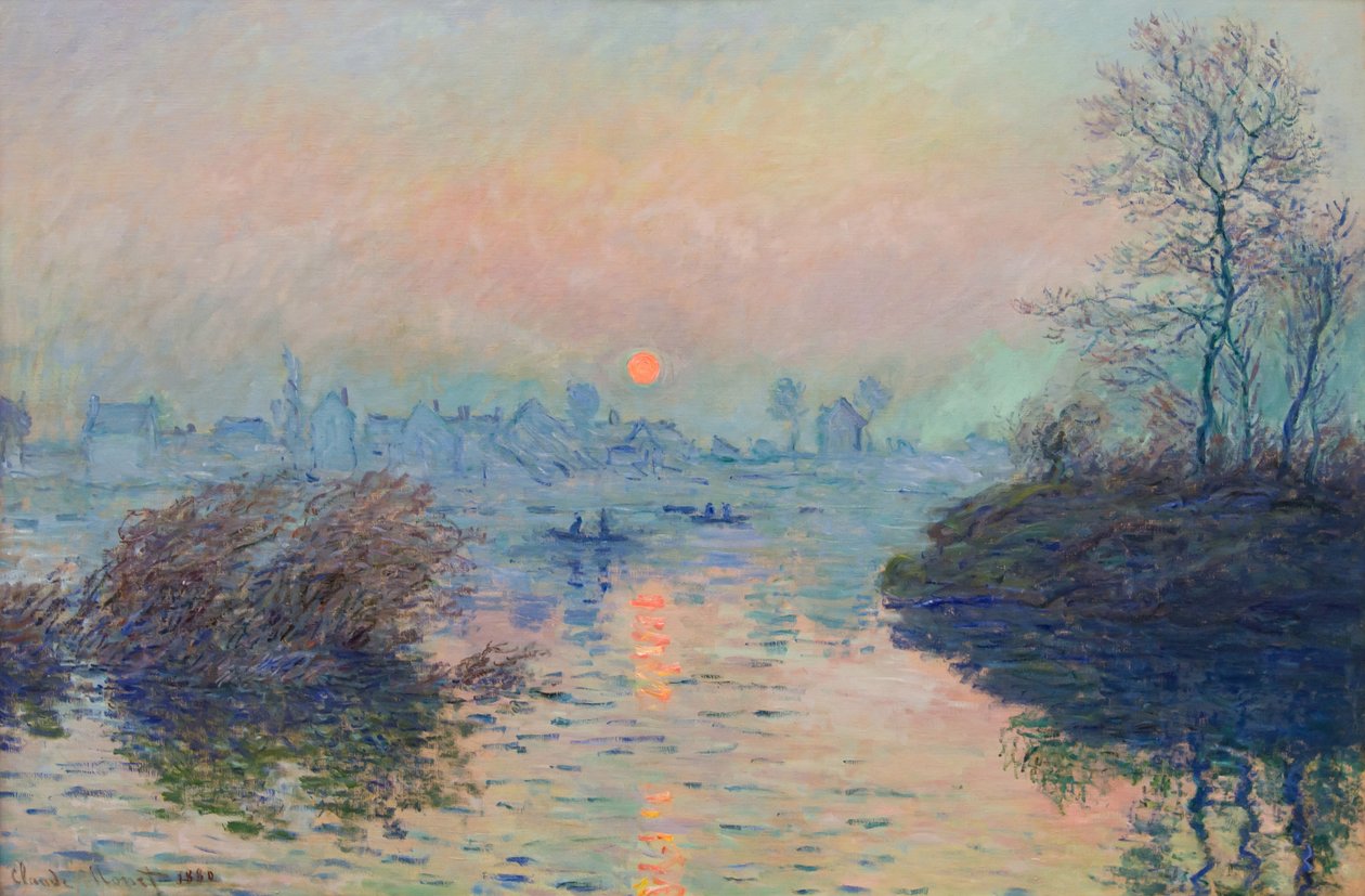 Napnyugta a Szajnán Lavacourtban, téli hatás alkotó: Claude Monet