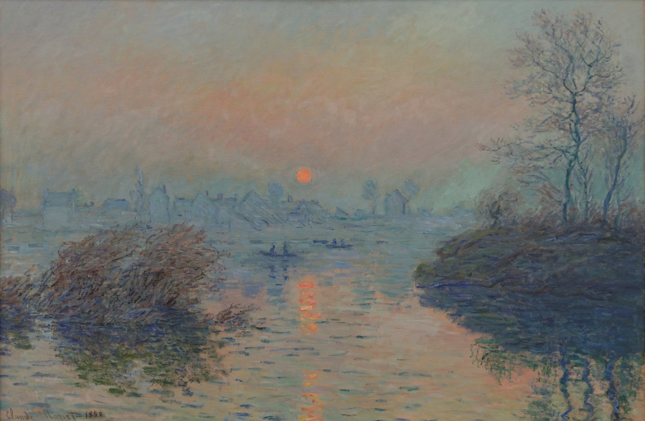 Napnyugta a Szajnán Lavacourtban, téli hatás alkotó: Claude Monet