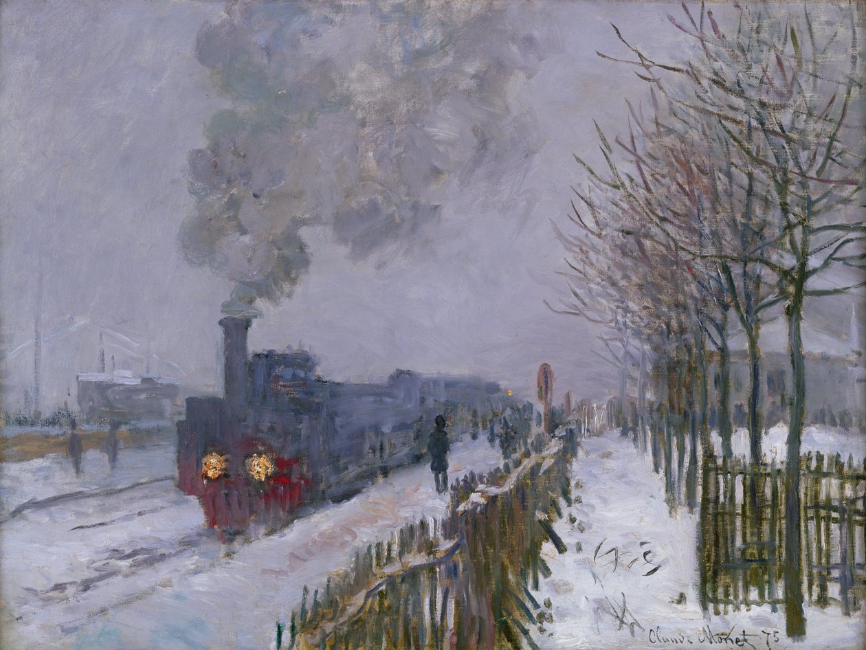 Vonat a hóban vagy a mozdony, 1875 alkotó: Claude Monet