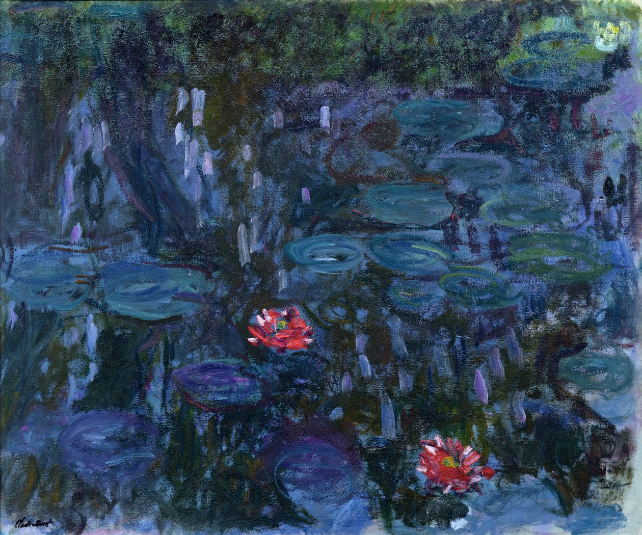 Tavirózsa egy fűzfa tükörképével, 1916-19 alkotó: Claude Monet