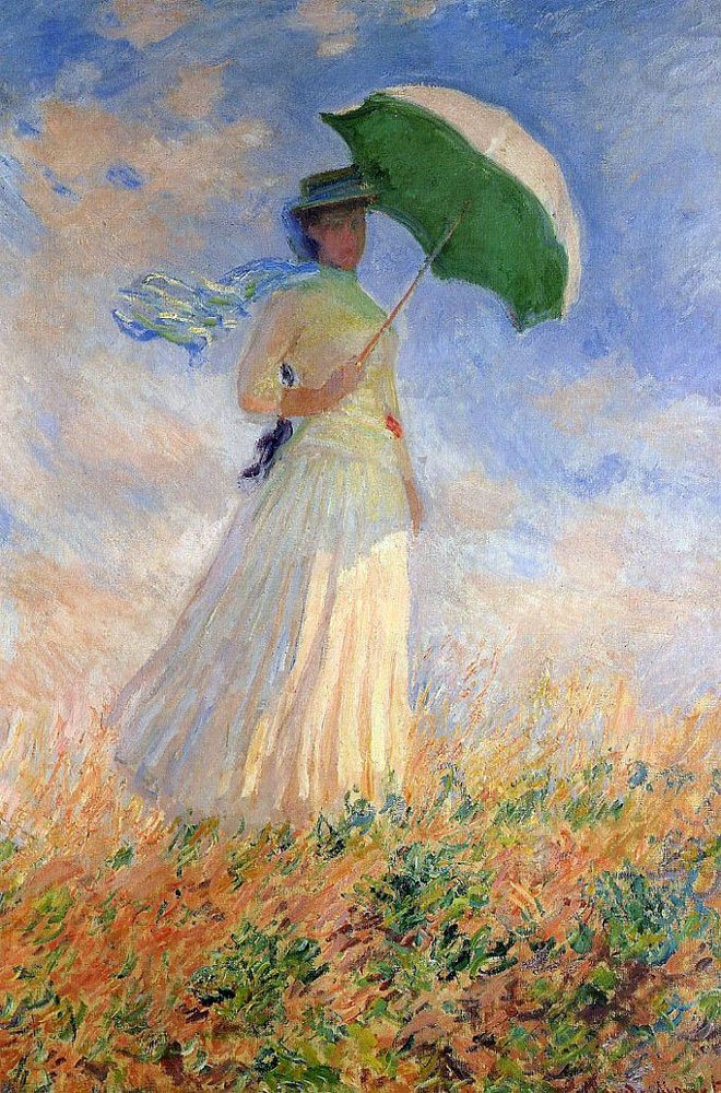 Nő napernyővel jobbra alkotó: Claude Monet