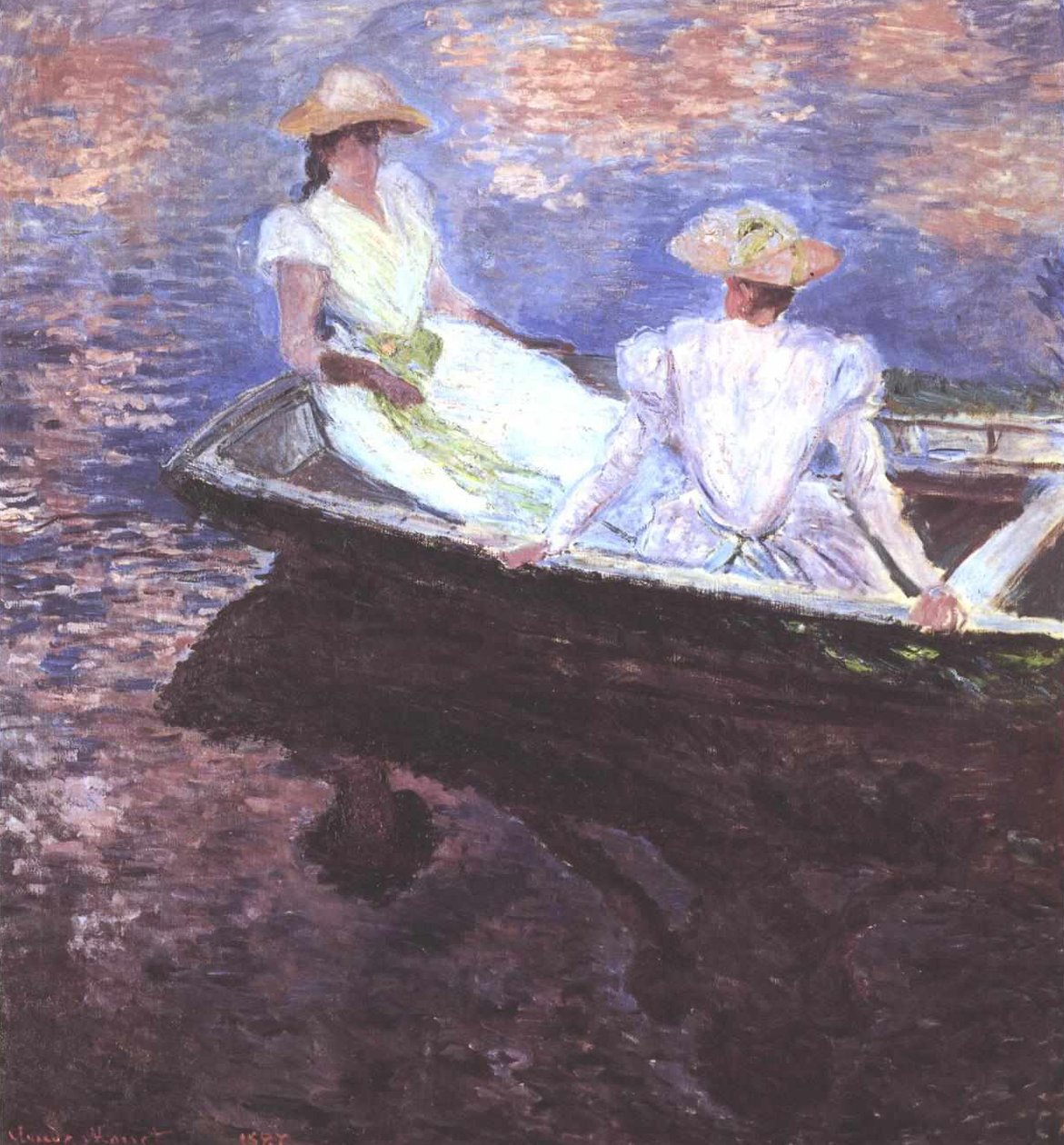 Két lány egy csónakban alkotó: Claude Monet