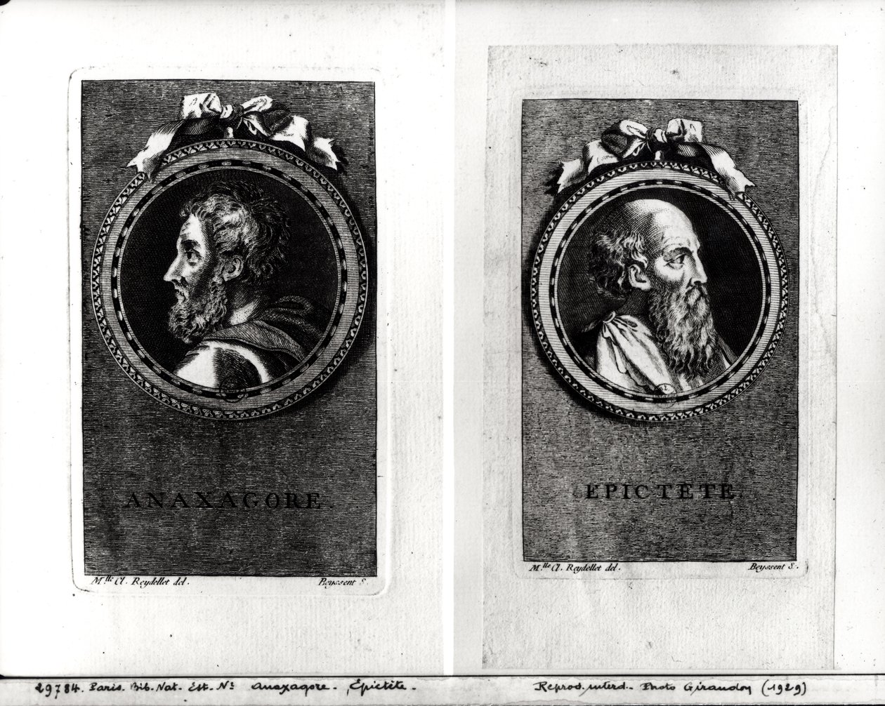 Anaxagorus (Kr. e. 500-428) és Epiktétosz (1. század) S. Beyssent metszete alkotó: Claude Reydellet