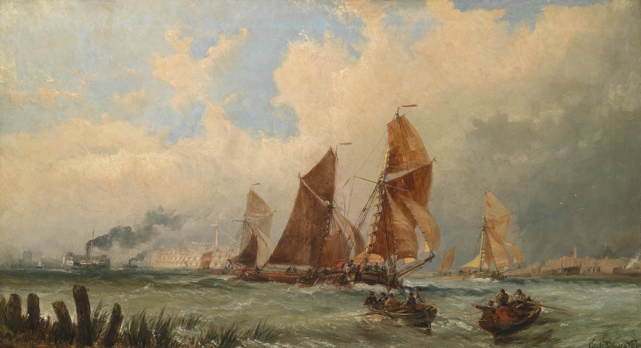 Hajók Portsmouth kikötőjében alkotó: Claude T. Stanfield Moore