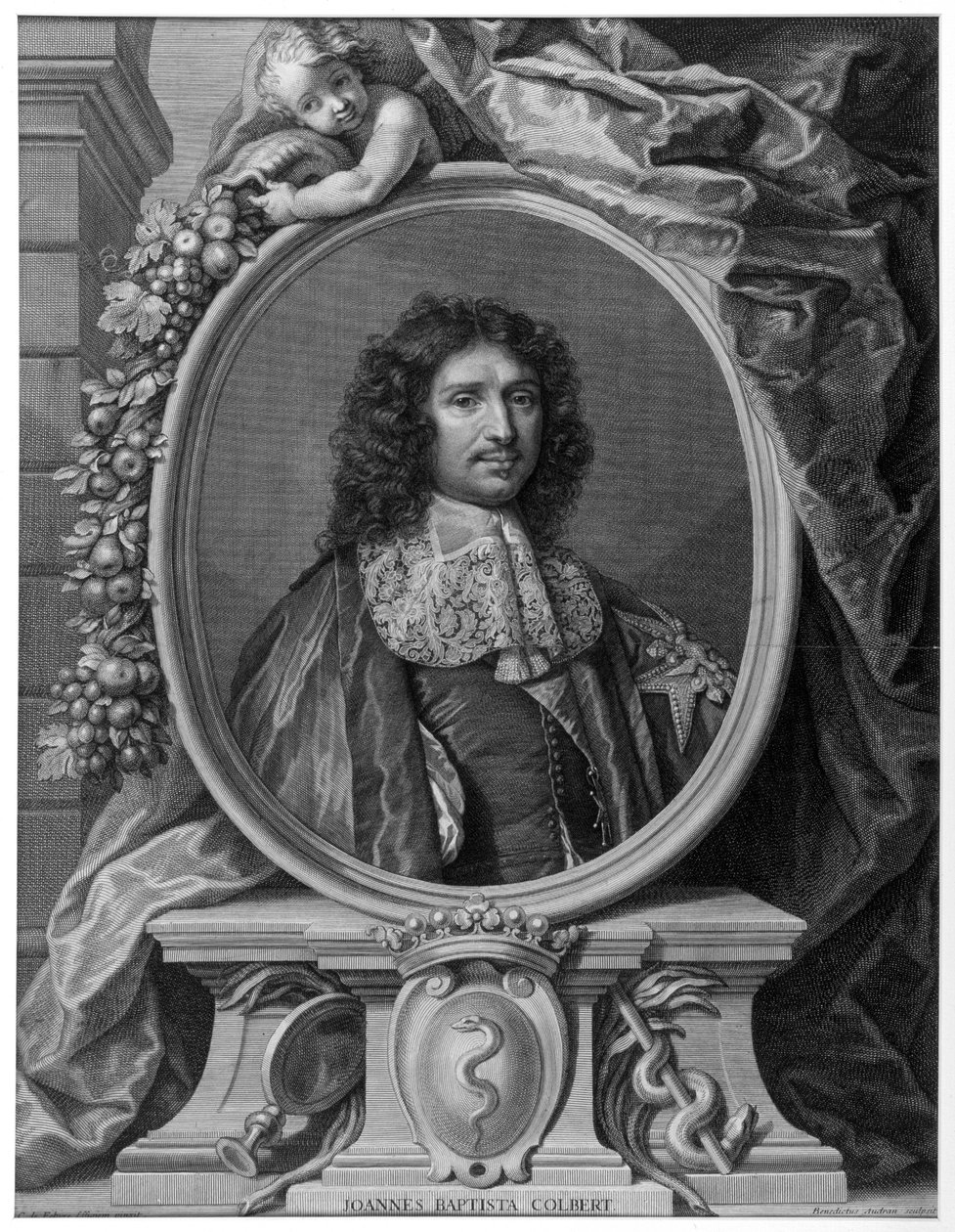 Jean Baptiste (Jean-Baptiste) Colbert (1619-1683) portréja, Benoît I Audran Claude Lefebvre nyomán, metszet 1709. alkotó: Claude (after) Lefebvre