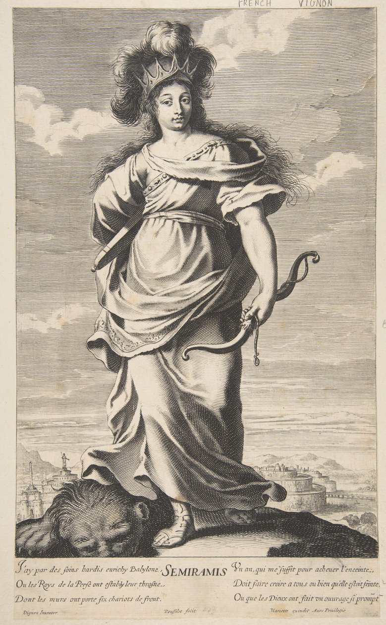 Semiramis A világ hét csodájából, 1639-40 körül (rézkarc és metszet) alkotó: Claude (after) Vignon