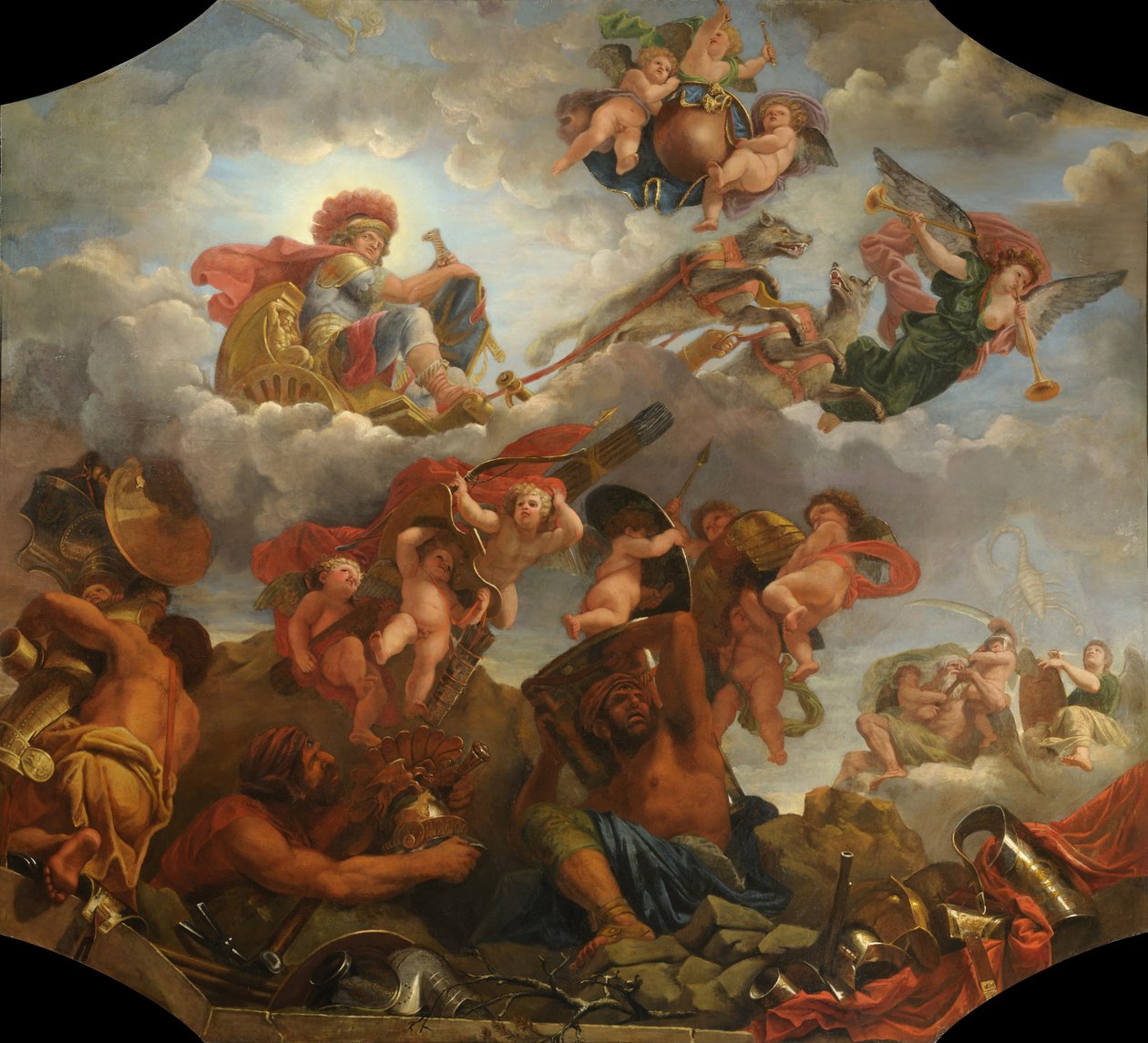 Mars a farkasok által vontatta szekerén, 1673 alkotó: Claude Audran the Younger