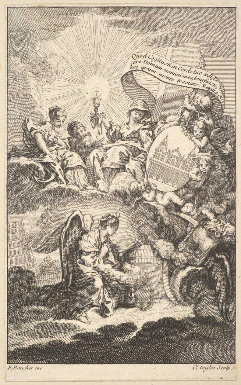 Frontispiece, Alexis Piron Szent Sulpice épületéből, kb. 1744. alkotó: Claude Augustin Duflos