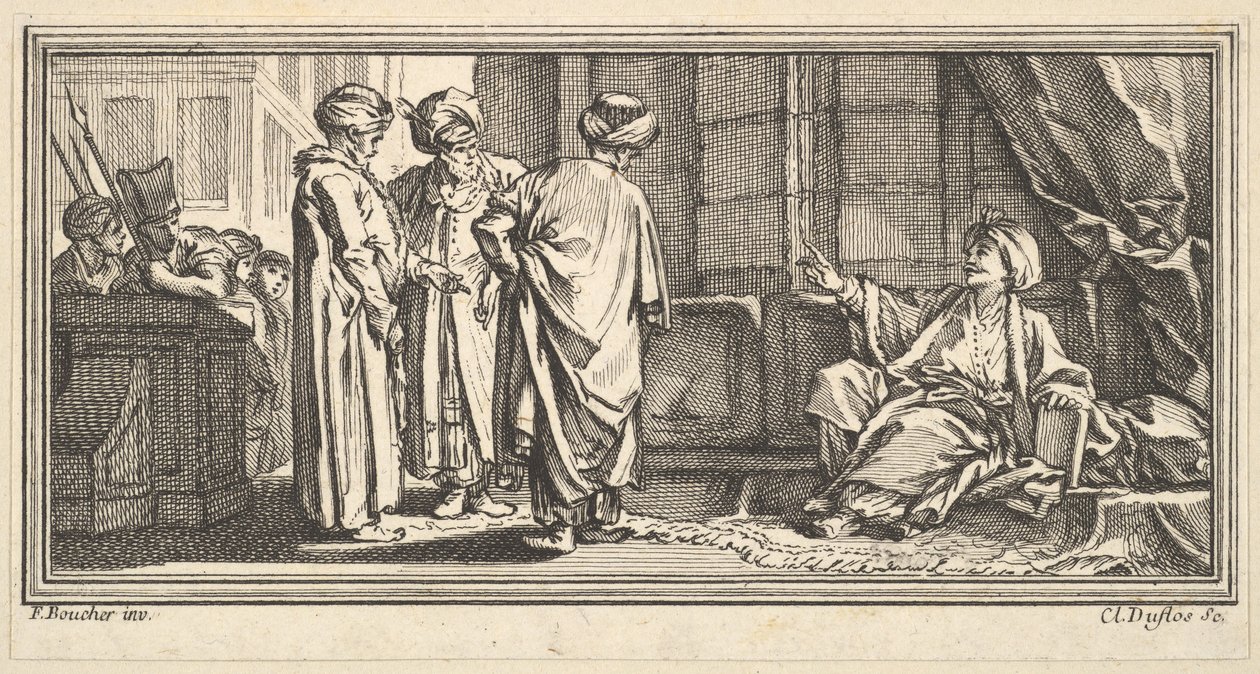 Qadi meghallgatása, 1746-47. alkotó: Claude Augustin Duflos