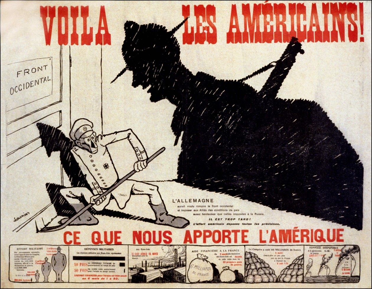 Íme, az amerikaiak és mit hoz nekünk Amerika – poszter az amerikai háborús erőfeszítésekről, ill. Charles Saunier (született 1865) alkotó: Claude Charles (attr. to) Saunier