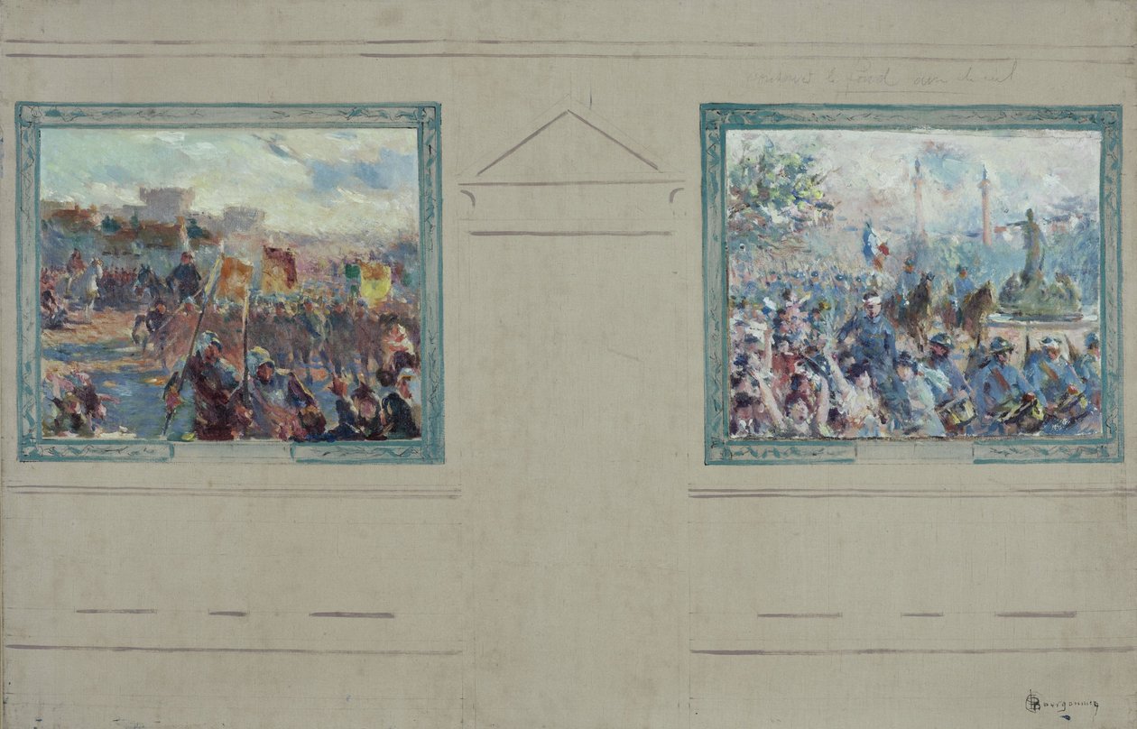 Párizs 12. kerületének városháza vázlata: Revue militaire. Défilé place de la Nation, 1910 körül (olaj, vászon) alkotó: Claude Charles Bourgonnier