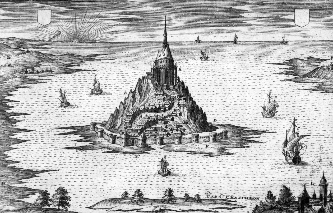 Saint Michel hegy Normandiában (Franciaország), Chastillon metszet alkotó: Claude Chastillon