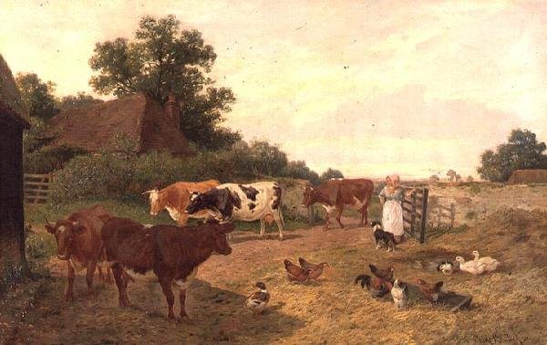 Kentish Farm jelenet, Fejési idő alkotó: Claude Clark
