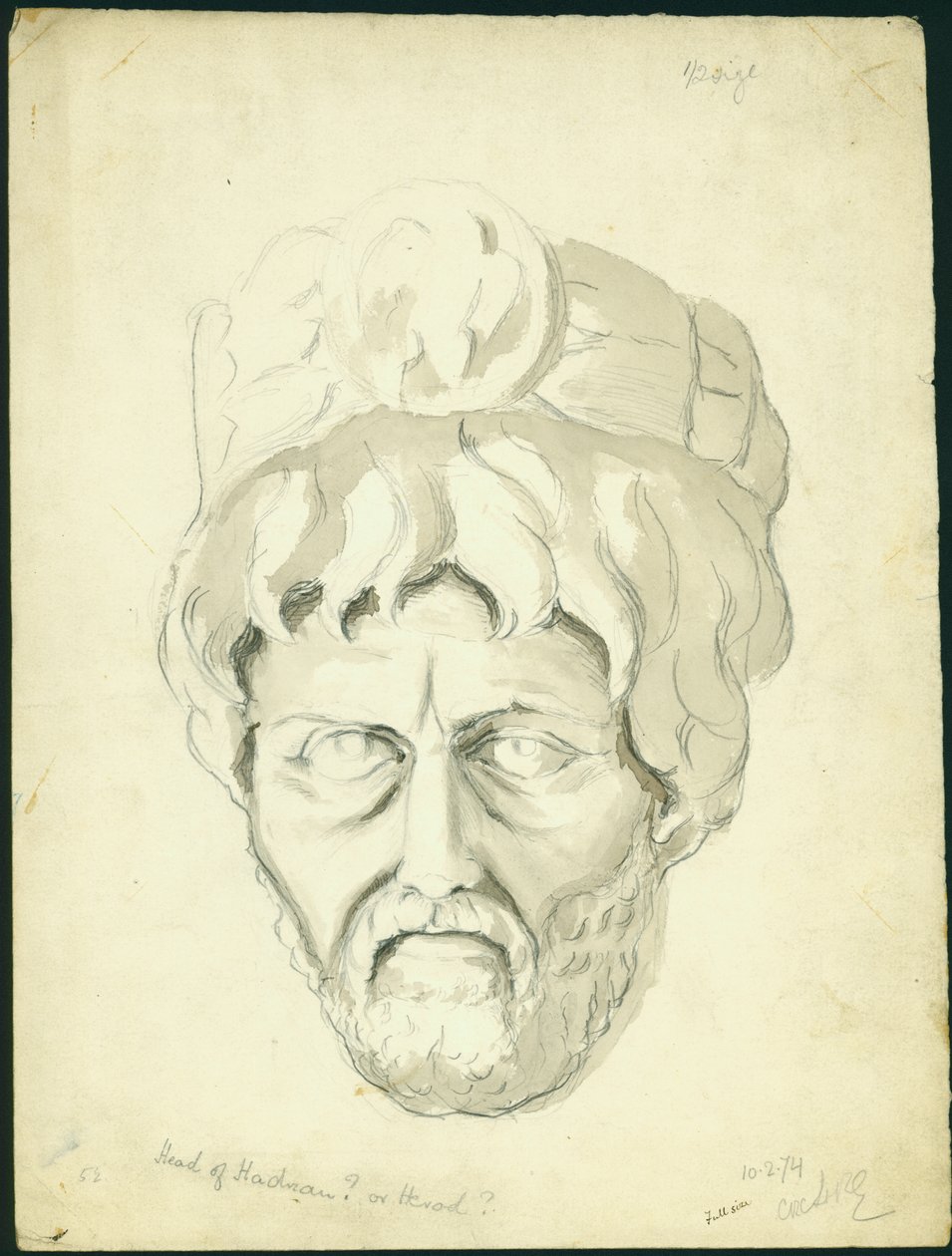 Egy férfi feje, 1874 (wc és ceruza papíron) alkotó: Claude Conder