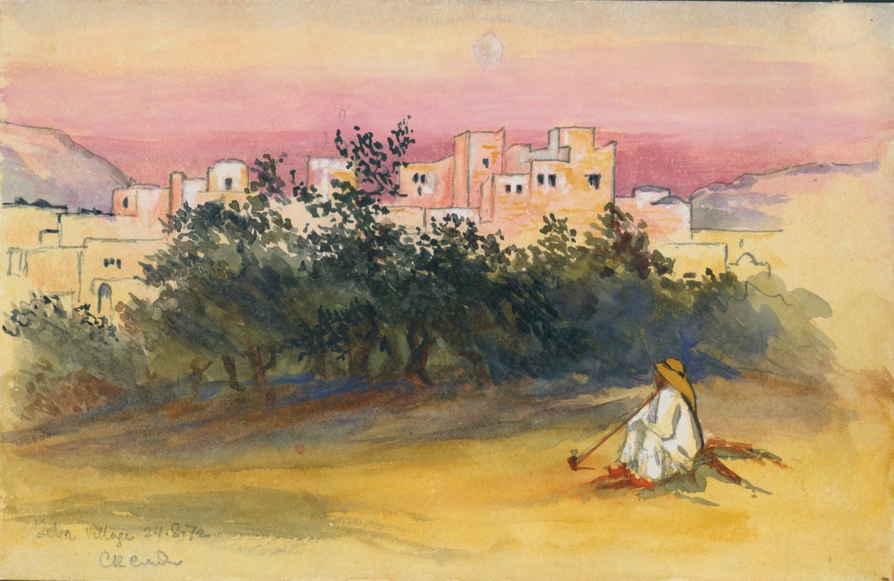 Jeba falu, 1872 (vécé és ceruza papíron) alkotó: Claude Conder