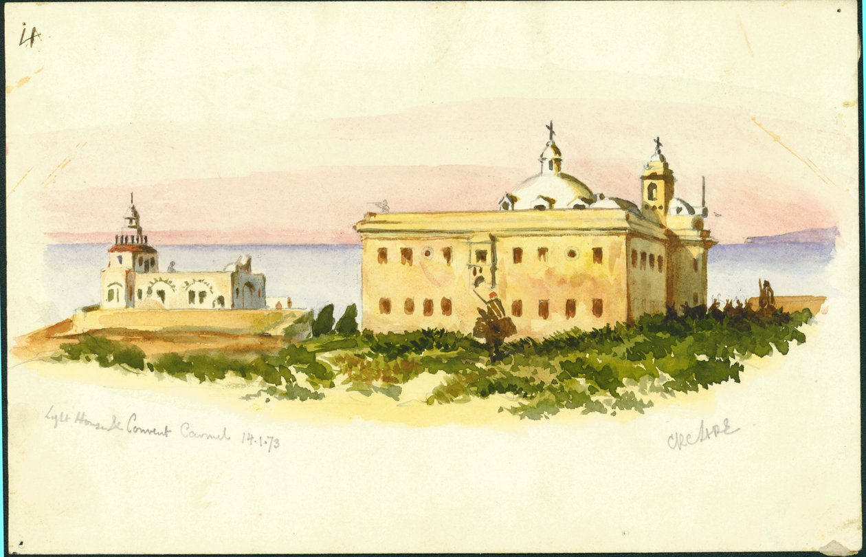 Világítóház és kolostor, Carmel, 1873 (mi és ceruza papíron) alkotó: Claude Conder