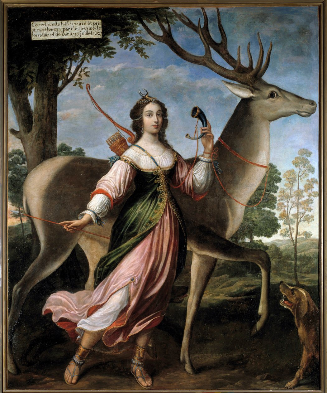 Marie de Rohan portréja – Montbazon, Luynes, majd Chevreuse hercegnő (1600-1679) A fiatal nőt Diane vadászként ábrázolják, egy szarvassal. Claude Deruet (1588-1662) festménye 1627 V. 2,4x1,95 m alkotó: Claude Deruet