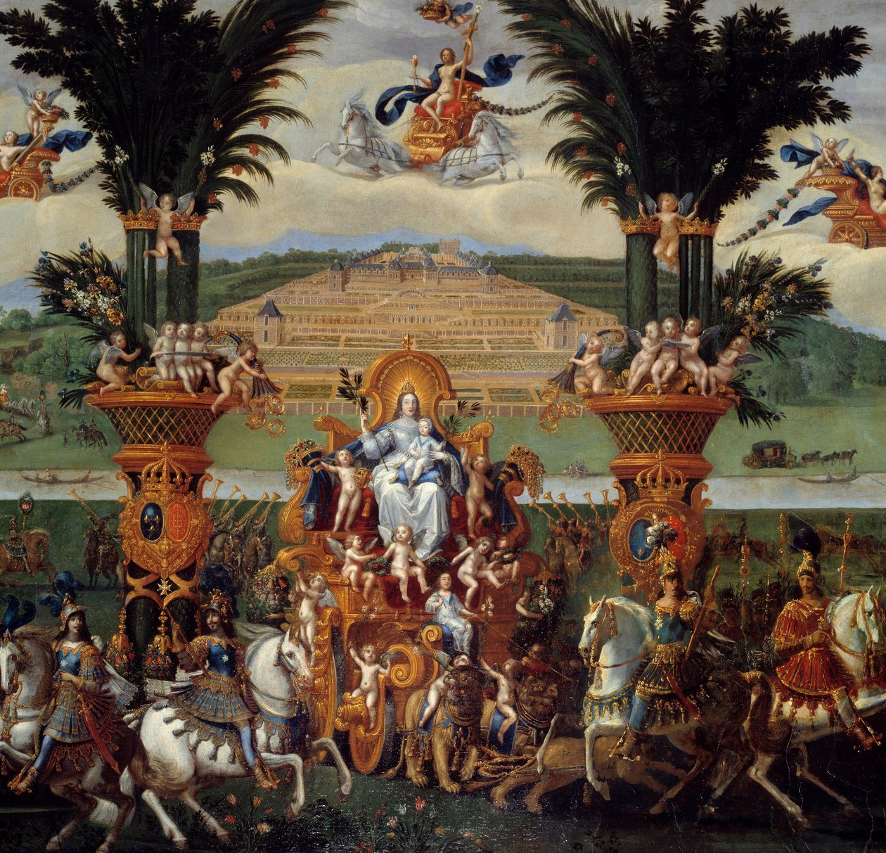 A négy elem. A Föld (Középpont). Olajfestmény. Mérete: 4,22 x 1,14 m. Claude Deruet festménye (1588-1662) alkotó: Claude Deruet