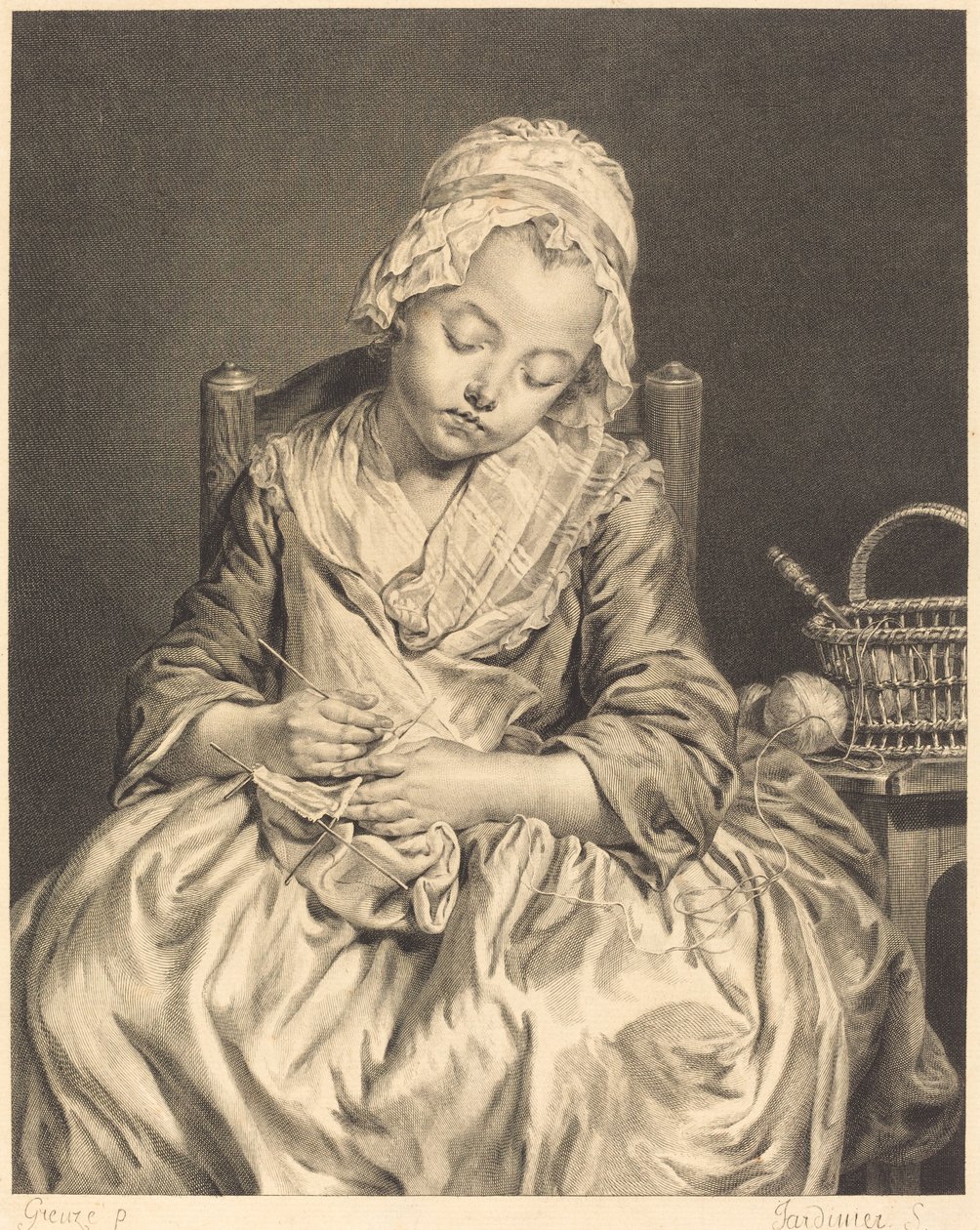 Az alvó kötő alkotó: Claude Donat Jardinier after Jean Baptiste Greuze