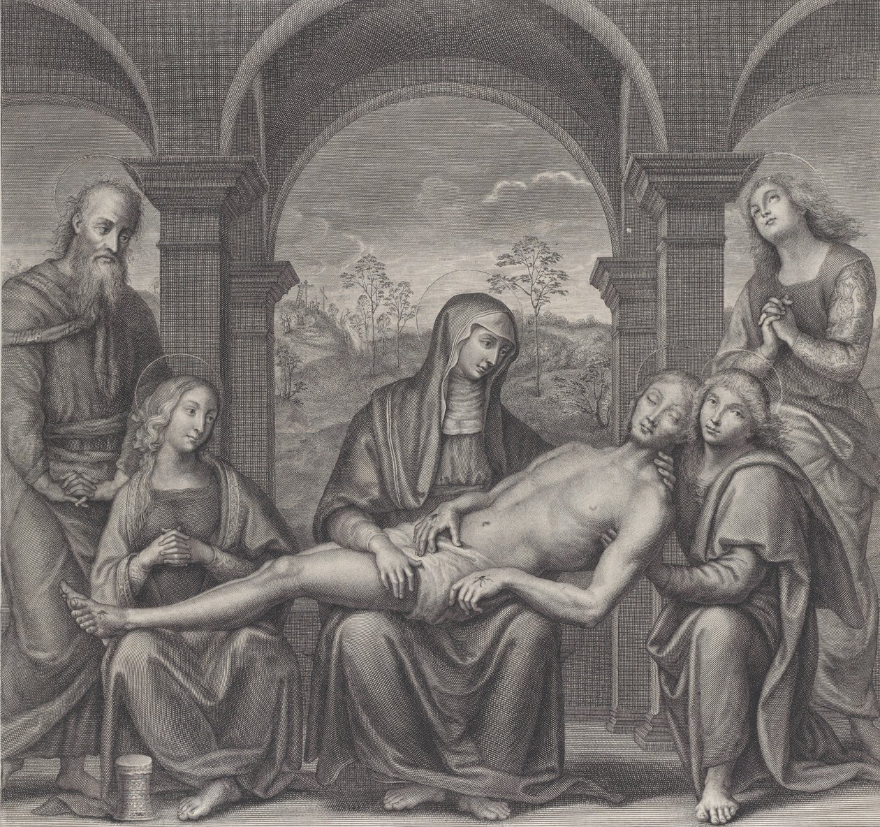 Krisztus a sírban, a Szűz ölében nyugszik, Perugino után, kb. 1685-1727. alkotó: Claude Duflos