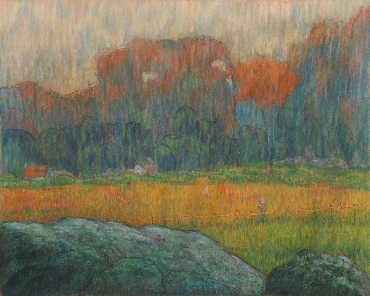 Tájkép alakkal és házakkal, 1891 körül (pasztell) alkotó: Claude Emile Schuffenecker