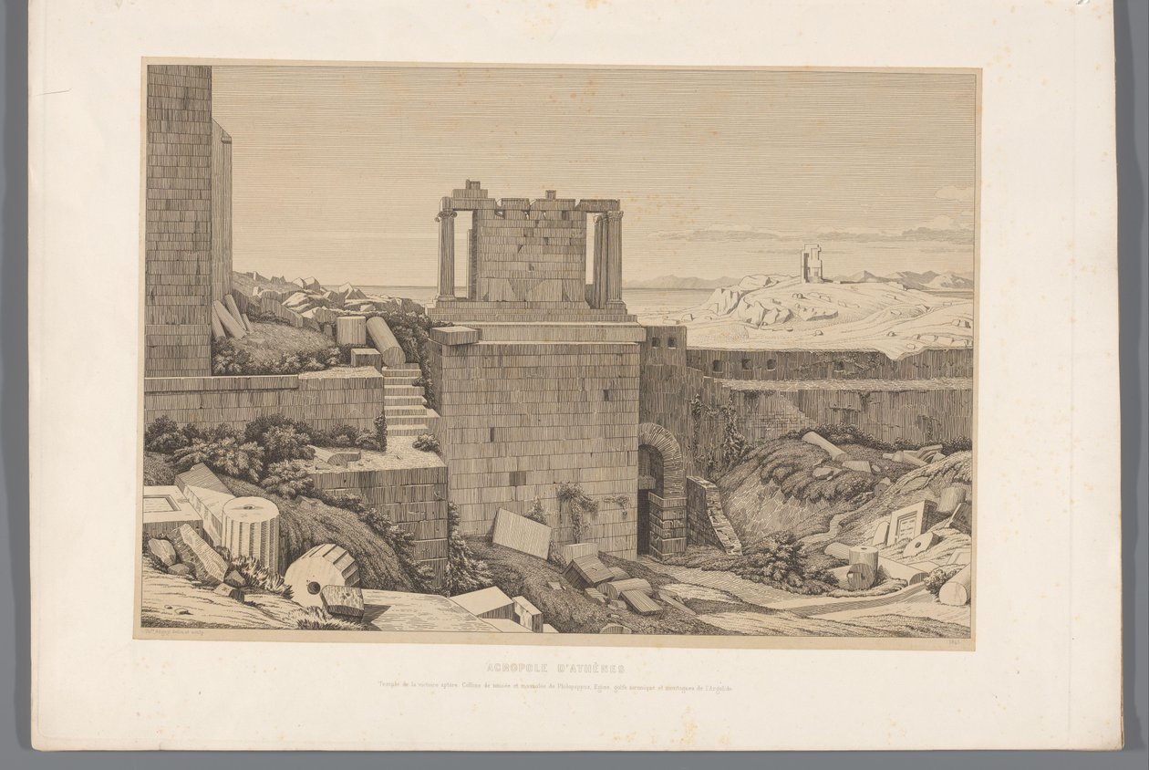 Gezicht op de Akropolis van Athene Athéni Akropolisz (cím a tárgyon) Kilátások az ókori Görögország leghíresebb helyszíneiről (...) (sorozat címe) alkotó: Claude Félix Théodore Caruelle d