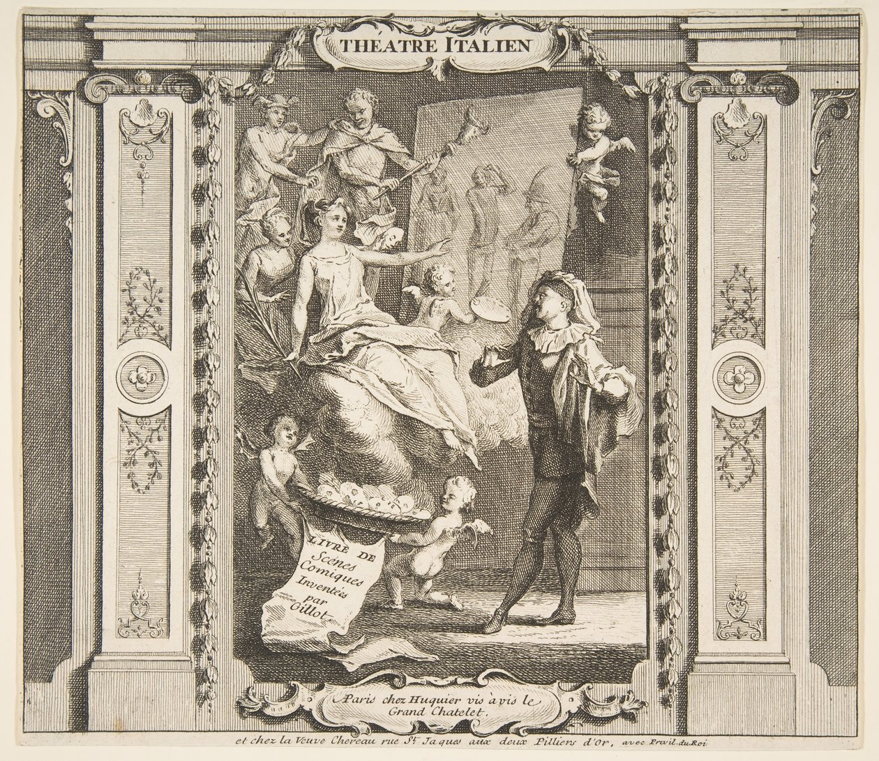 Frontispiece a Theatre Italien.n.d. Alkotók: Claude Gillot, Jacques Gabriel Huquier. alkotó: Claude Gillot, Jacques Gabriel Huquier