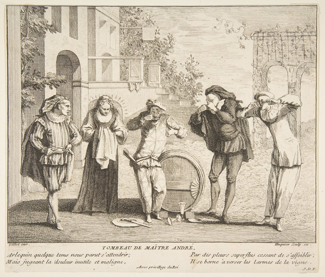 Maitre Andre halála.n.d. Alkotók: Claude Gillot, Jacques Gabriel Huquier. alkotó: Claude Gillot, Jacques Gabriel Huquier