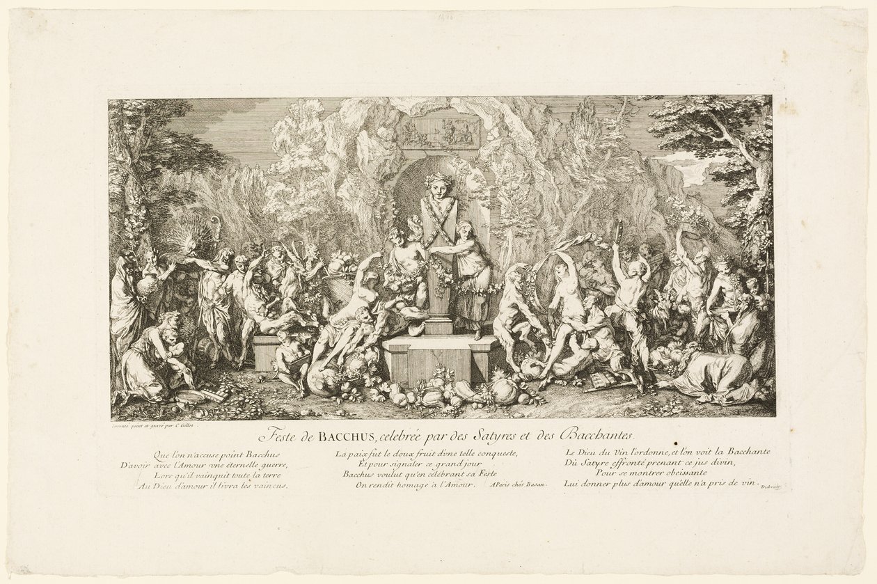Bacchus ünnepe, amelyet a szatírok és a bakkhánsnők ünnepelnek alkotó: Claude Gillot