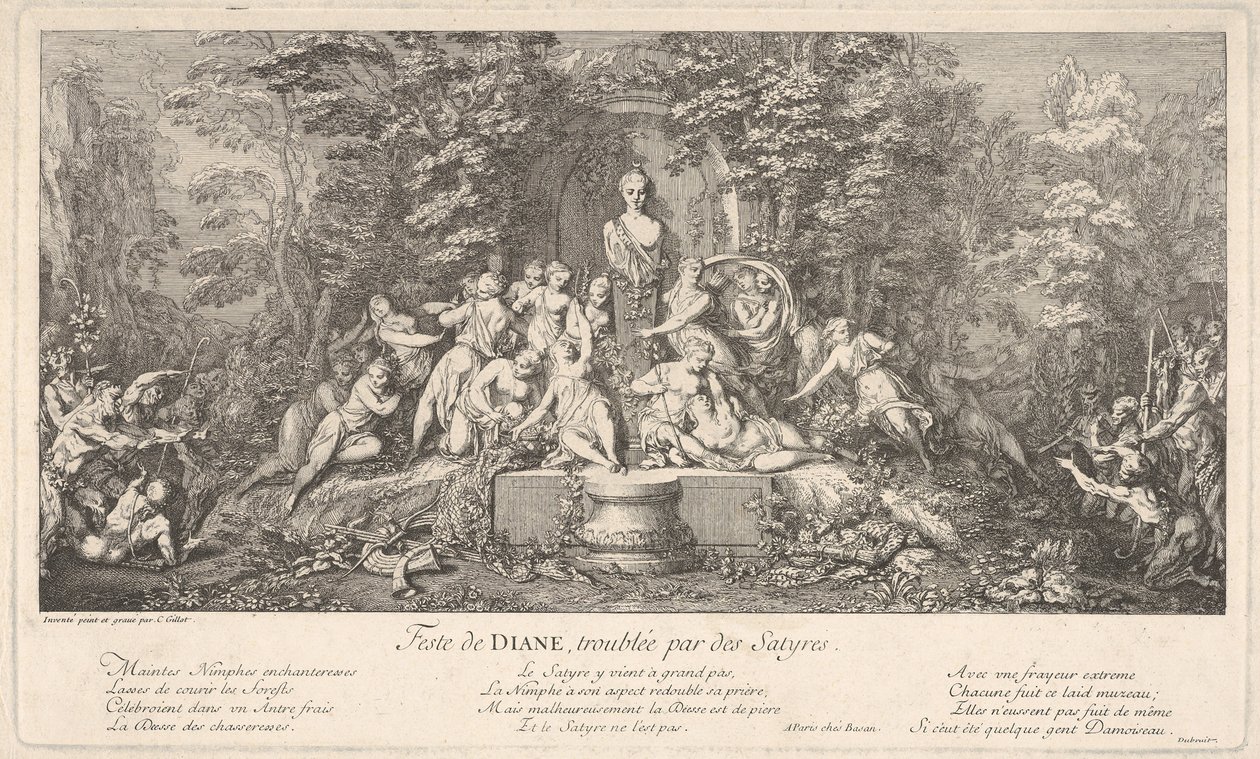 Diana fesztivál, amelyet a szatírok félbeszakítottak Feste de Diana, perturbée par des Satyres..., kb. 1786. alkotó: Claude Gillot
