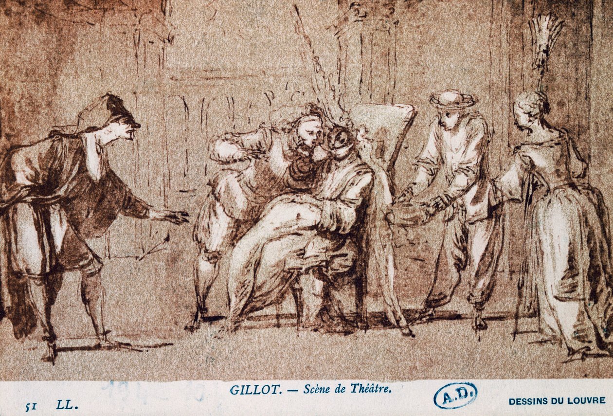 Színházi előadás, Claude Gillot (1673-1722) rajza. Franciaország alkotó: Claude Gillot