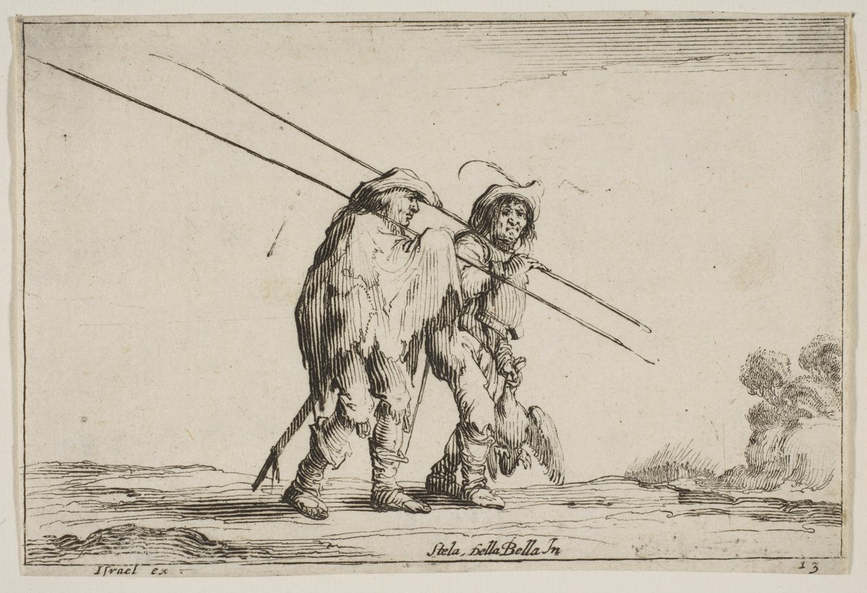 13. tábla: Két pikáns jobbra sétál, mindegyik jobb kezében csukával..., 1642. alkotó: Claude Goyrand