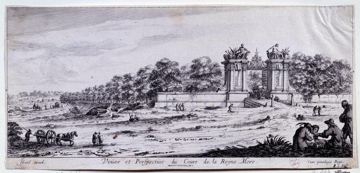 A Cours de la Reine Mere kilátása és perspektívája Ezt a sétát Marie de Medicis készítette 1616-ban a párizsi Place de l