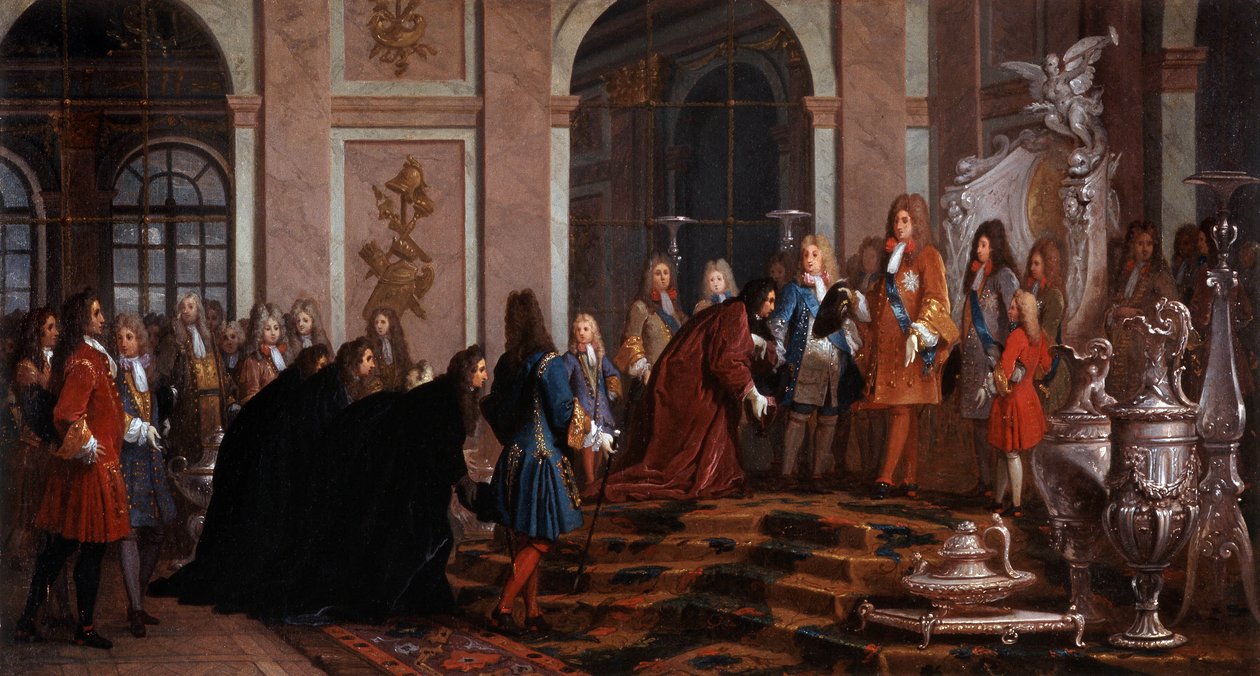 XIV. Lajos király jóvátétele a gének dózse által, 17. század (festmény) alkotó: Claude Guy Halle