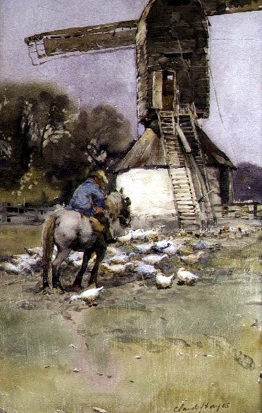 Lovas a szélmalom mellett alkotó: Claude Hayes