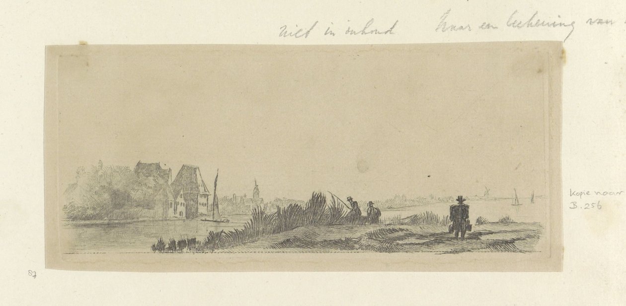 Táj csatorna, horgászok és tejesember Recueil de quatre-vingt-cinq estampes originales (sorozat címe) alkotó: Claude Henri Watelet (possibly)