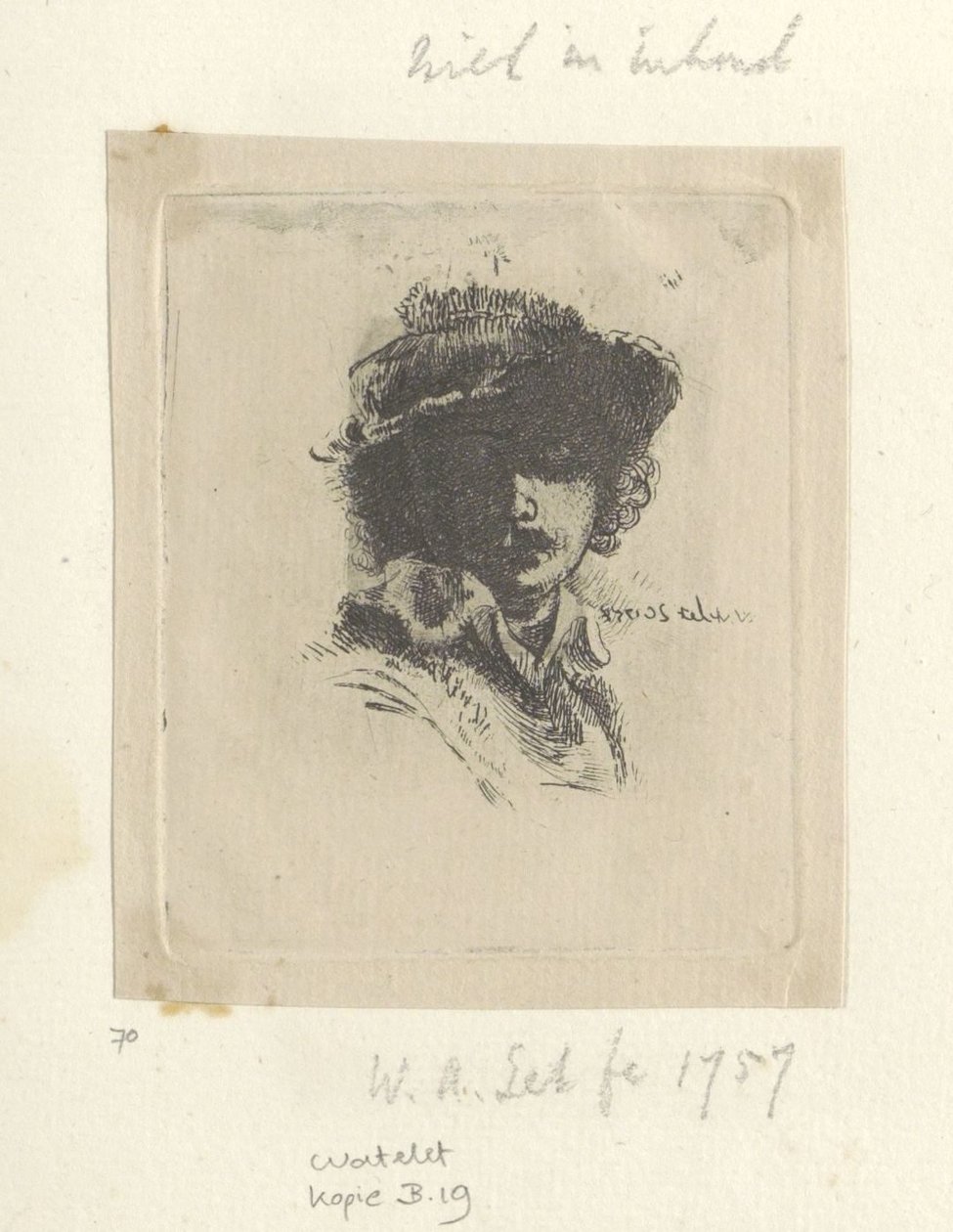 Zelfportret felteszi Saskiát: alleen Rembrandt Nyolcvanöt eredeti nyomat gyűjteménye (sorozat címe) alkotó: Claude Henri Watelet