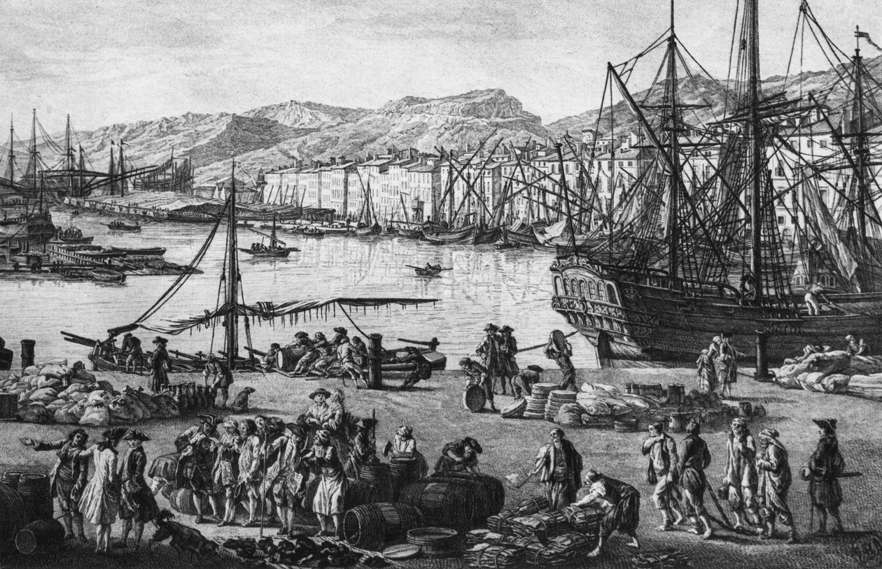Toulon régi kikötője, a mester üzleteiből nézve, a „Les Ports de France” sorozat, fiatalabb Charles Nicolas Cochin (1715-90) és Jacques Philippe Le Bas (1707-83) metszetei, 1762 (bal oldali részlet) ( lásd még: 382970, 382972) (rézkarc) alkotó: Claude Joseph (after) Vernet