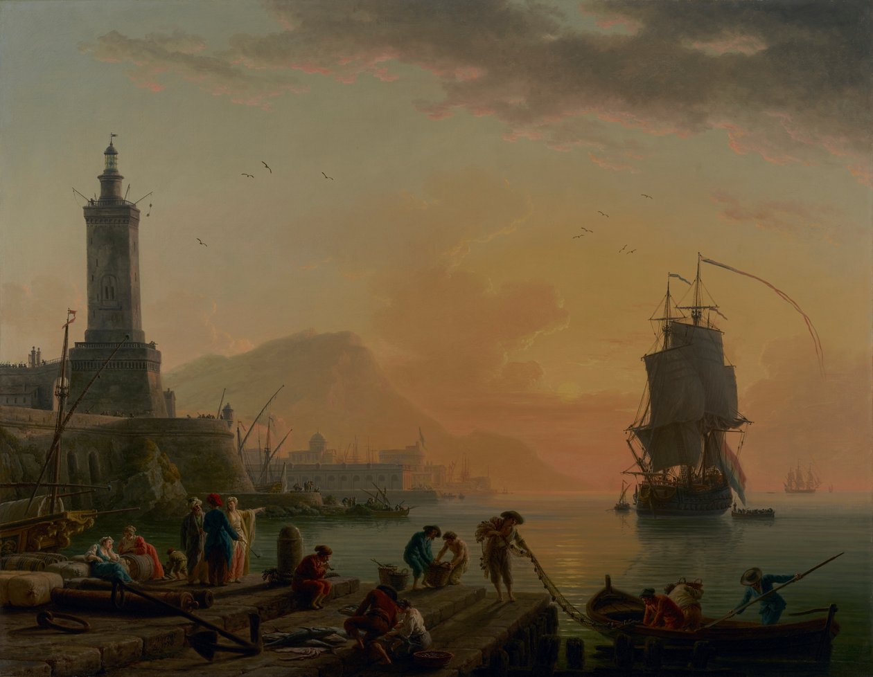 Földközi-tengeri kikötő. Csendes szél, esti szélcsend. alkotó: Claude Joseph Vernet