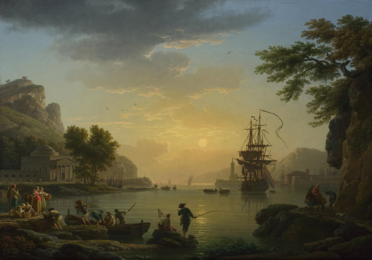 Táj napnyugtakor halászokkal, akik visszatérnek a fogásukkal, 1773 alkotó: Claude Joseph Vernet