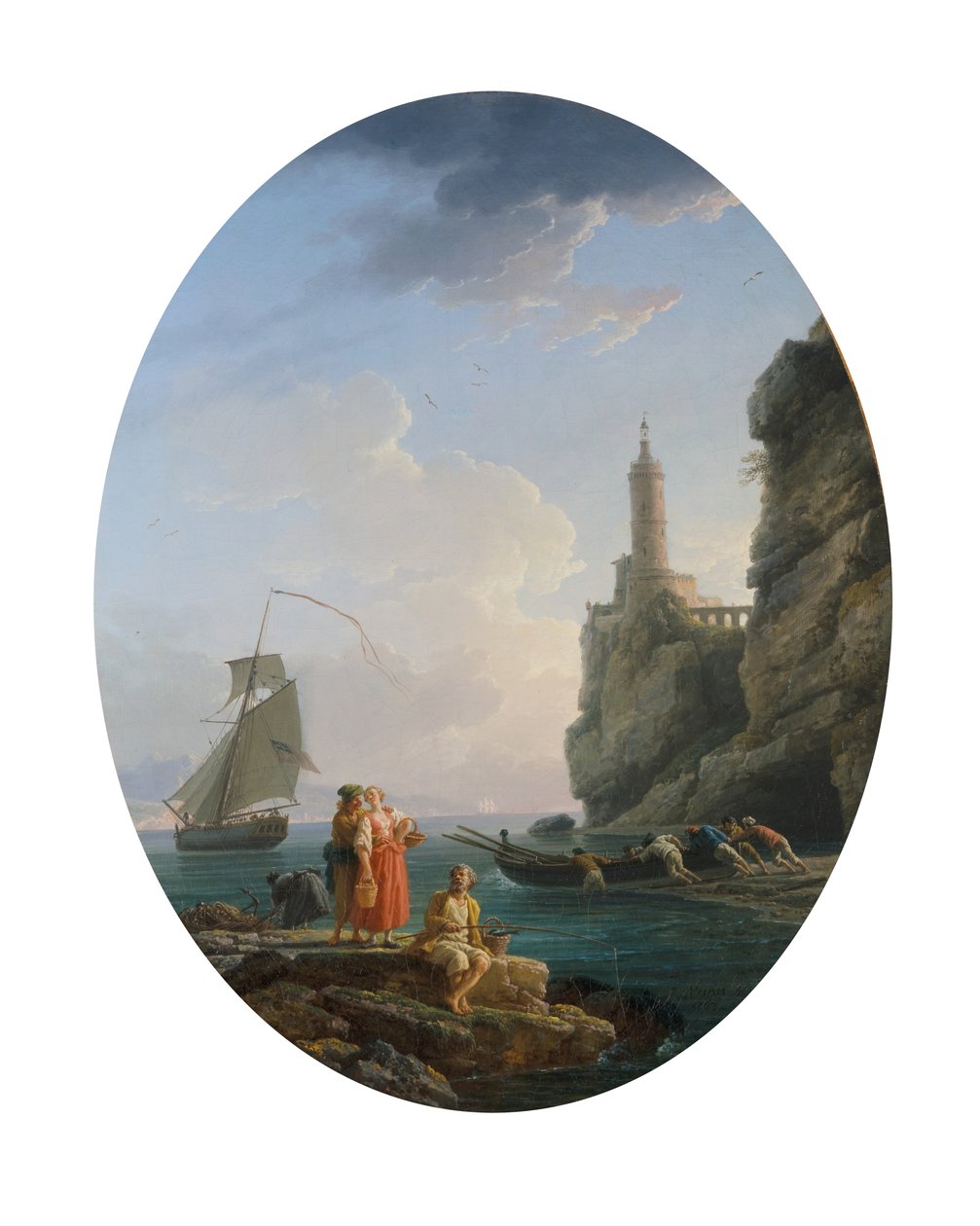 Földközi-tenger partvonala szerelmes párral és halászokkal alkotó: Claude Joseph Vernet