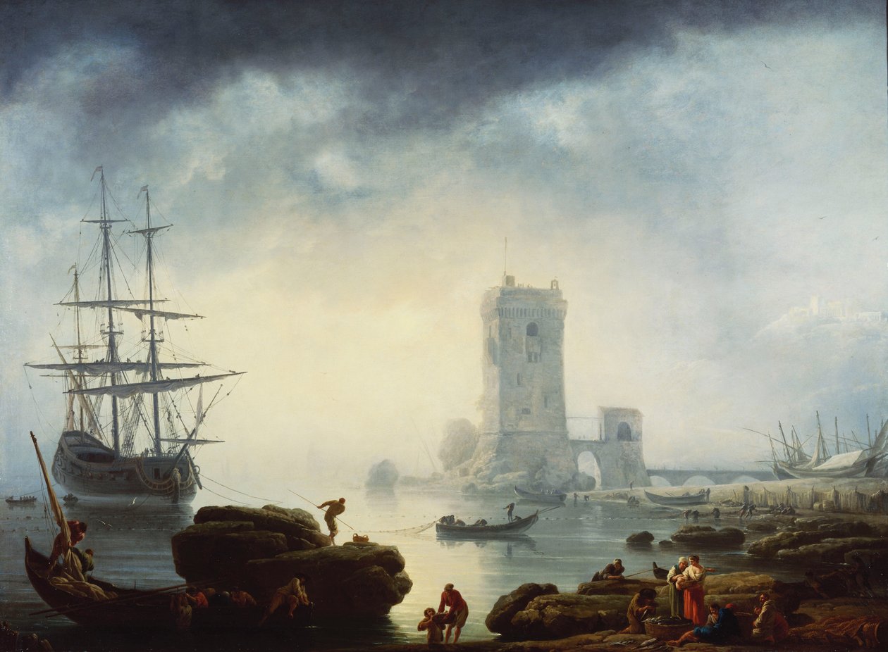 Egy mediterrán kikötői jelenet: Reggel, 1745 alkotó: Claude Joseph Vernet